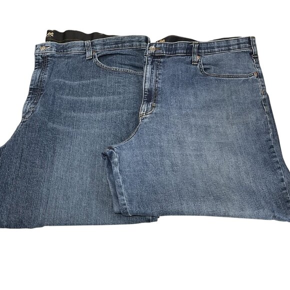 Lee Straight Loose Fit Jeans Lot Mens 48x30 Flex Waist Blue Dark Wash Stretch 2 - Picture 1 of 8